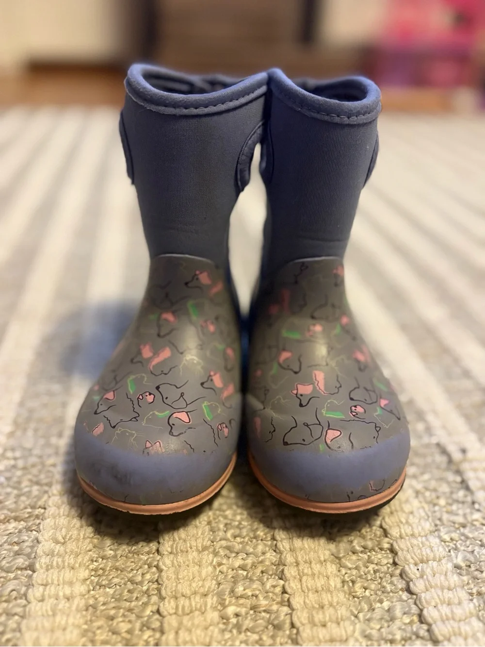 Bogs Kids Purple Rain Boots with Pink & Green Accents